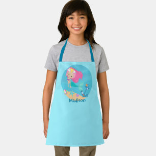 Niedliches Mermaid Girl Hübsch Blue Kids Monogramm Schürze