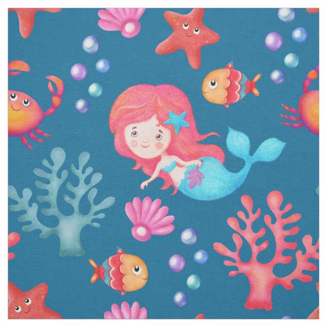 Niedliches Mermaid-Muster Unterwasserthemenprogram Stoff (Muster)