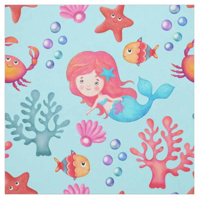 Niedliches Mermaid-Muster Unterwasserthemenprogram Stoff (Muster)