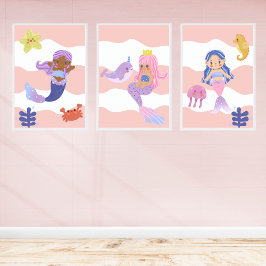 Niedliches Mermaid Pink Kinderzimmer Kinder Poster