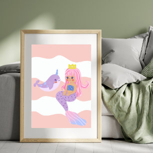 Niedliches Mermaid Pink Kinderzimmer Kinder Poster