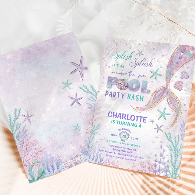 Niedliches Mermaid Pool Party unter dem Meer Gebur Einladung (Von Creator hochgeladen)