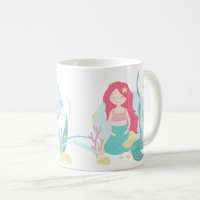 Niedliches Mermaid-Rosa- und Mini-Muster Kaffeetasse (VorderseiteRechts)