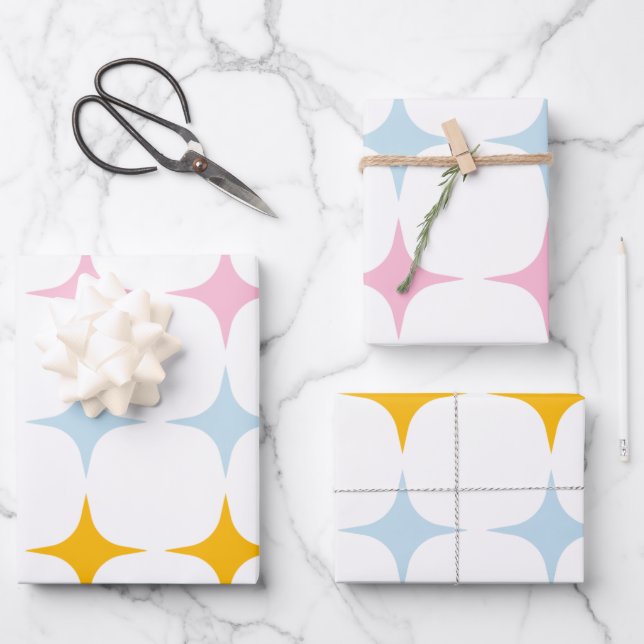 Niedliches Mid Mod Stars Muster Minimalistisch ros Geschenkpapier Set (Vorderseite)