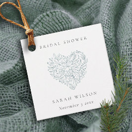 Niedliches Minimal Dusky Blue Floral Heart Brautpa Geschenkanhänger