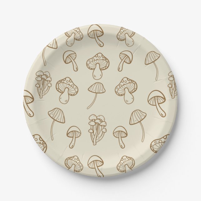 Niedliches Minimal Fungi Pilzmuster Pappteller (Vorderseite)