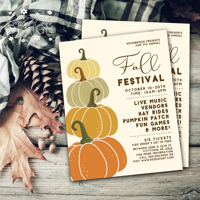 Niedliches Minimal Herbstfestival Gestapelte Pumpk Flyer (Von Creator hochgeladen)