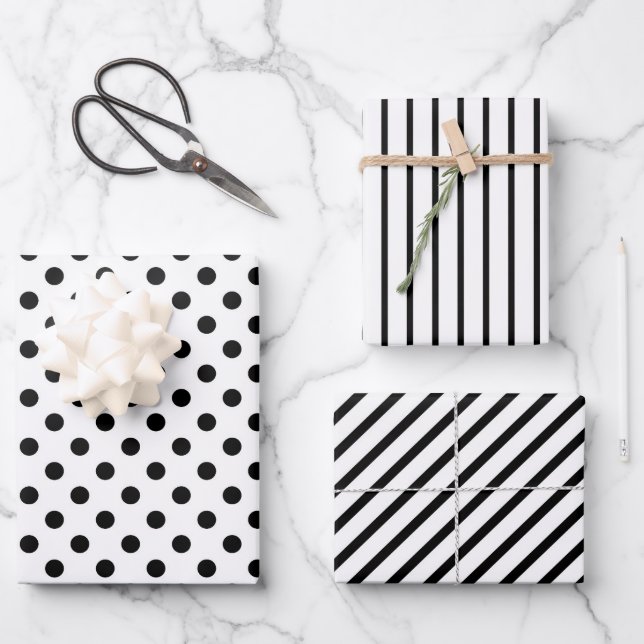 Niedliches Minimalistisches Schwarzweiß-Muster Geschenkpapier Set (Vorderseite)
