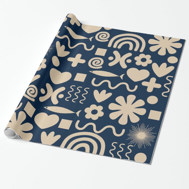 Niedliches Miscellany Dark Blue Scandi Muster Geschenkpapier (Ungerollt)