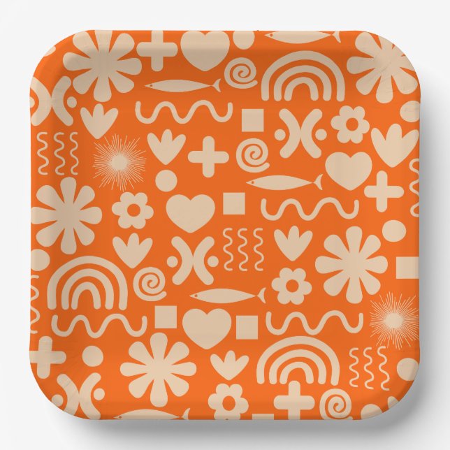 Niedliches Miscellany Orange Scandi Muster Pappteller (Vorderseite)