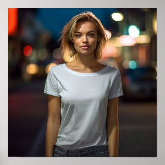 Niedliches Modell in einem Gildan-Hemd, das auf de Poster