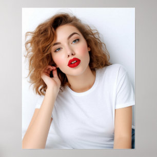 Niedliches Modell mit glattem Haar mit Gildan-Hemd Poster