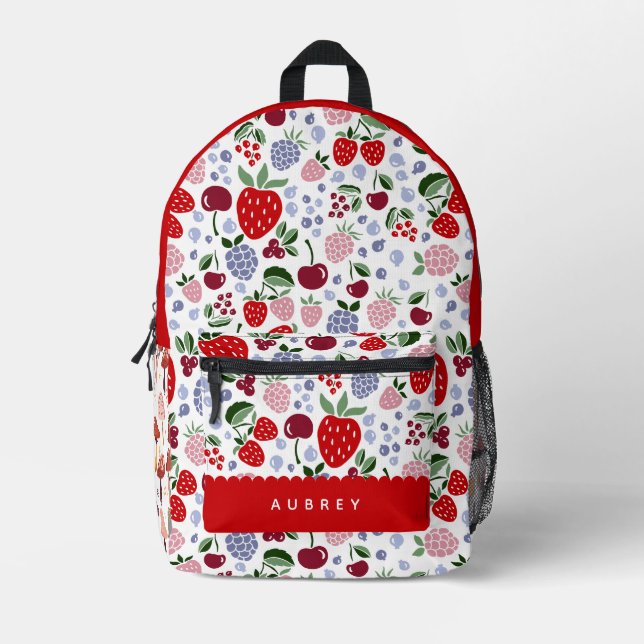 Niedliches Modern Berries & Cherry Muster Bedruckter Rucksack (Vorderseite)