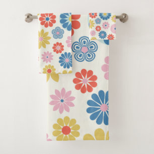 Niedliches Modern Scandi Boho Folk Blume Muster Badhandtuch Set