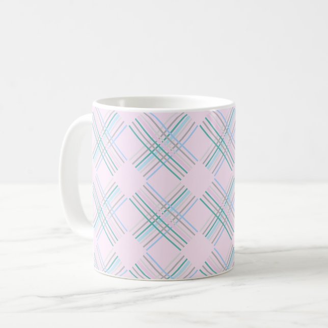 Niedliches modernes Baby Pink Tartan Muster Kaffeetasse (Vorderseite Links)