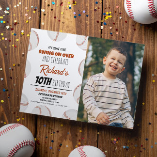Niedliches modernes Baseball-Sport-Foto Kinder Geb Einladung