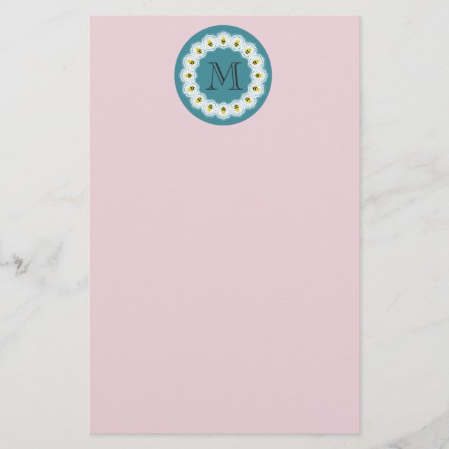 Niedliches, modernes Bienensterben-Monogramm Briefpapier (Vorderseite)