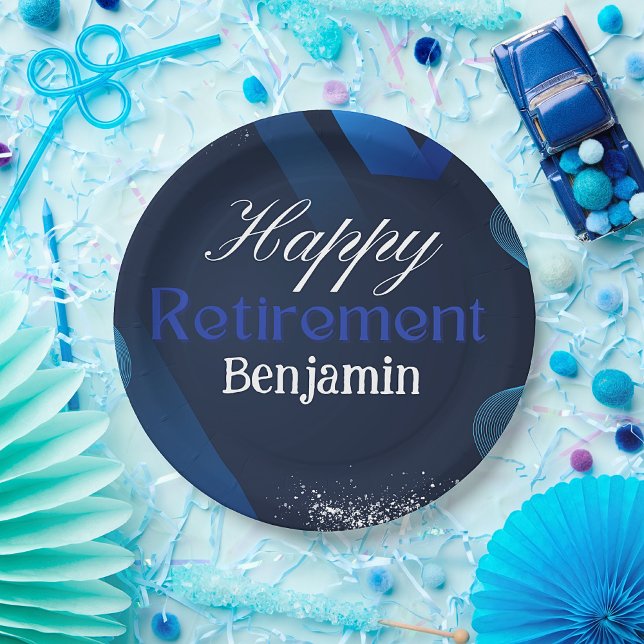 Niedliches, modernes Blue-White-Happy-Rente Pappteller (Von Creator hochgeladen)