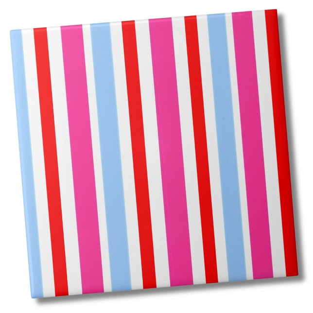 Niedliches, modernes Muster Fliese (Cute Minimal Modern Pattern Blue Pink Red Stripe Ceramic Tile)
