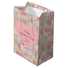 Niedliches modernes Patchwork Rosa Herz Mittlere Geschenktüte