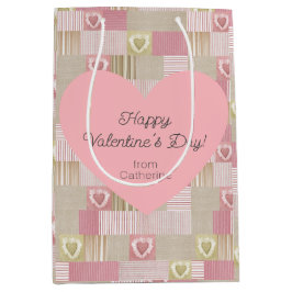 Niedliches modernes Patchwork Rosa Herz Mittlere Geschenktüte