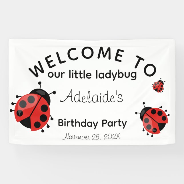 Niedliches modernes Red Ladybug Herzlich willkomme Banner (Horizontal)