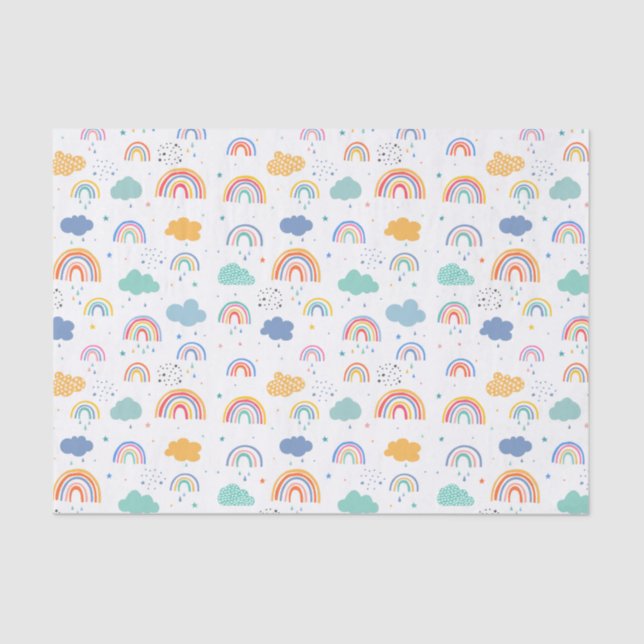 Niedliches modernes Regenbogen- und Wolkenmuster Seidenpapier (Vorderseite)