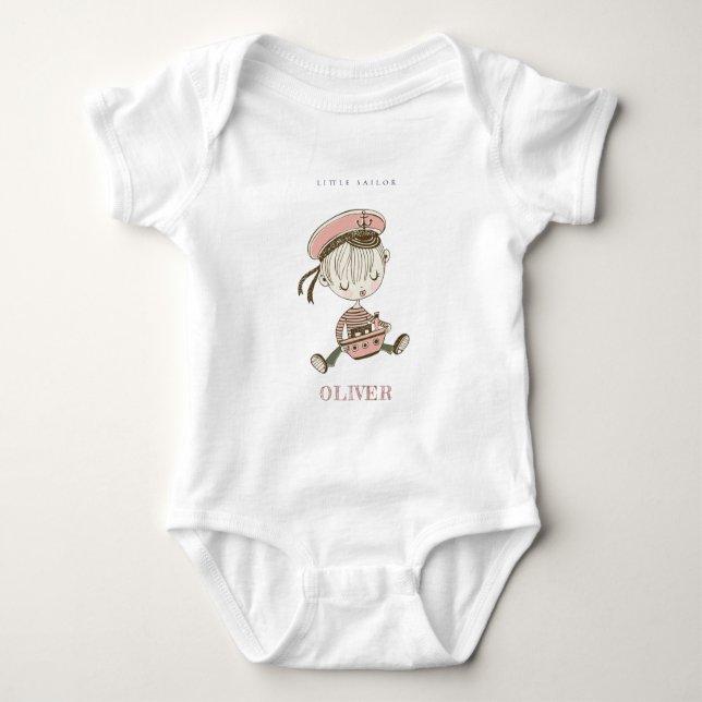 Niedliches, modernes Rosa Girl Little Sailor Nauti Baby Strampler (Vorderseite)