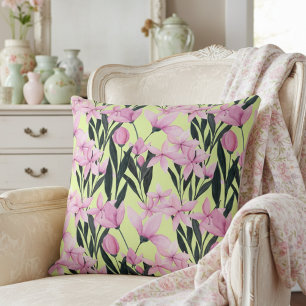 Niedliches, modernes rosa und gelbes Blumenmuster Kissen