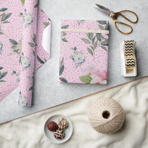 Niedliches, modernes rosa Watercolor Floral Muster Geschenkpapier