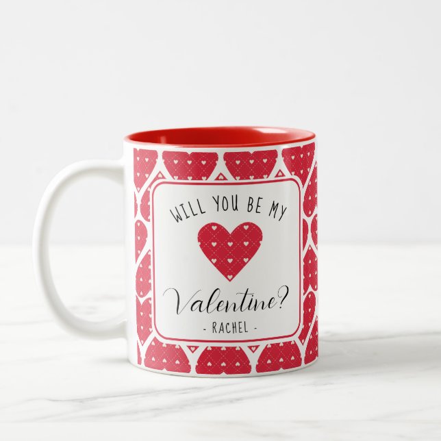 Niedliches, modernes Rotes Herz - Valentinstag Zweifarbige Tasse (Links)