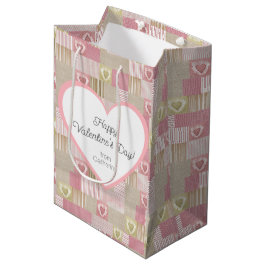 Niedliches modernes rustikales Patchwork Rosa Herz Mittlere Geschenktüte