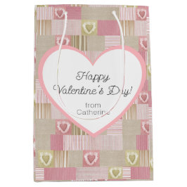 Niedliches modernes rustikales Patchwork Rosa Herz Mittlere Geschenktüte