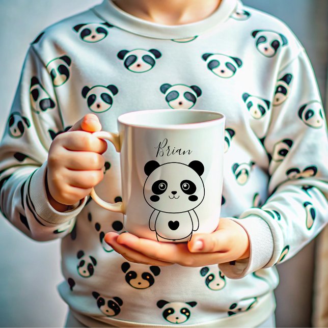 Niedliches, modernes Schwarzweiß-Panda Kaffeetasse (Von Creator hochgeladen)