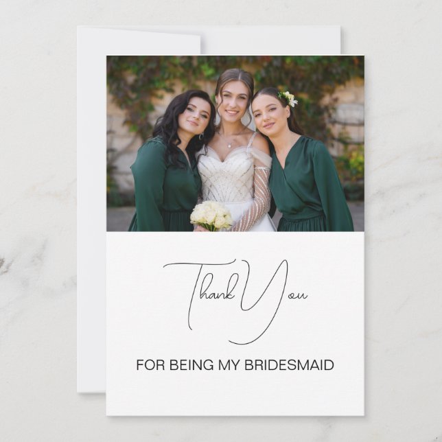 Niedliches modernes Script Bridesmaid-Foto Dankeskarte (Vorderseite)