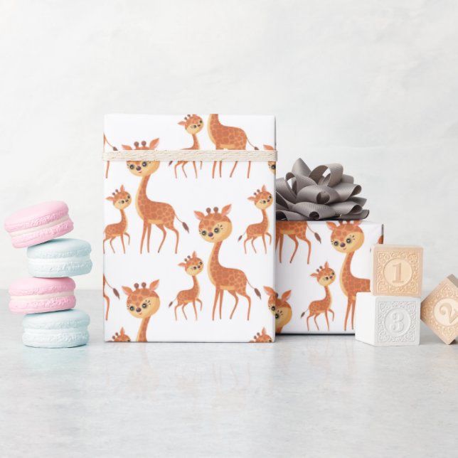 niedliches Mommy-Baby-Giraffe gekacheltes Party Geschenkpapier (Babyparty)