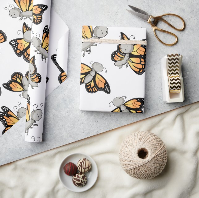Niedliches Monarch Butterfly Pattern Kinder Geschenkpapier (Basteln)