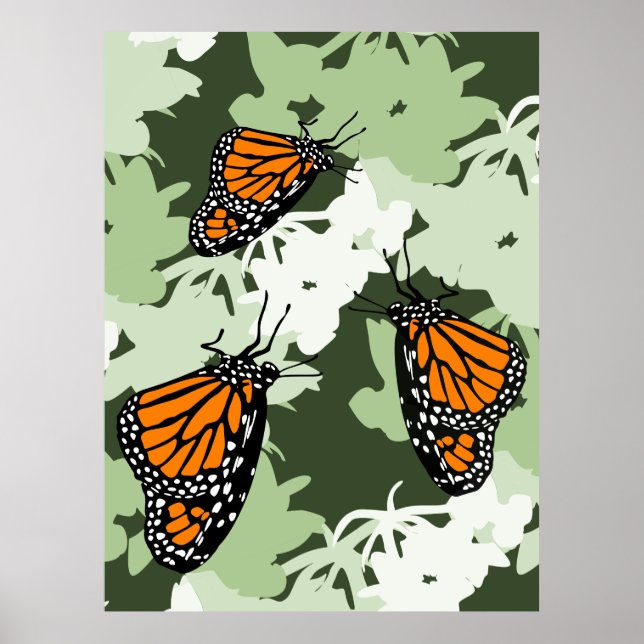 Niedliches Monarch Butterfly Trio auf der Swan-Pfl Poster (Vorne)
