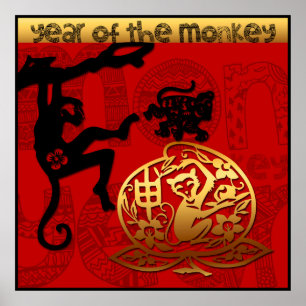 Niedliches Monkey Chinese Year Zodiac Birthday Pos Poster