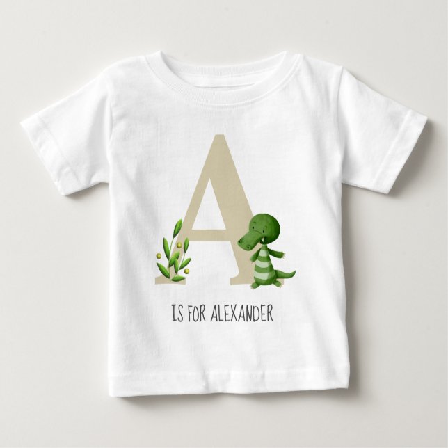 Niedliches Monogram Alligator Baby Baby T-shirt (Vorderseite)