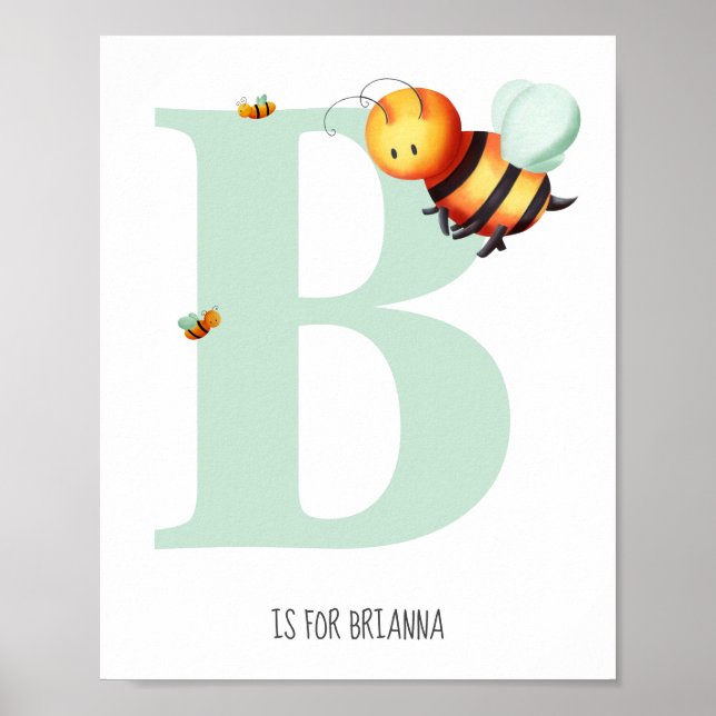 Niedliches Monogram Letter B Bee Kinderzimmer Poster (Vorne)