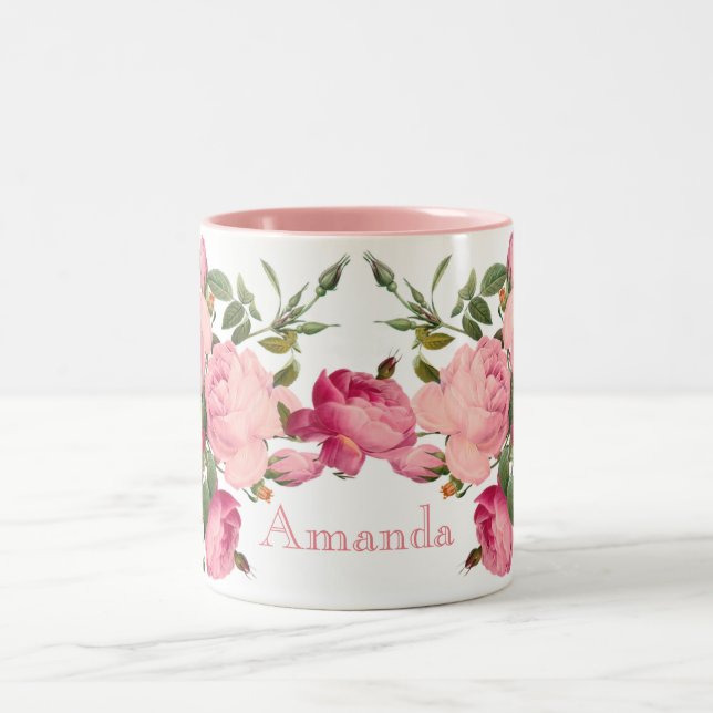 Niedliches monogramed Blumen. Rosen Zweifarbige Tasse (Mittel)