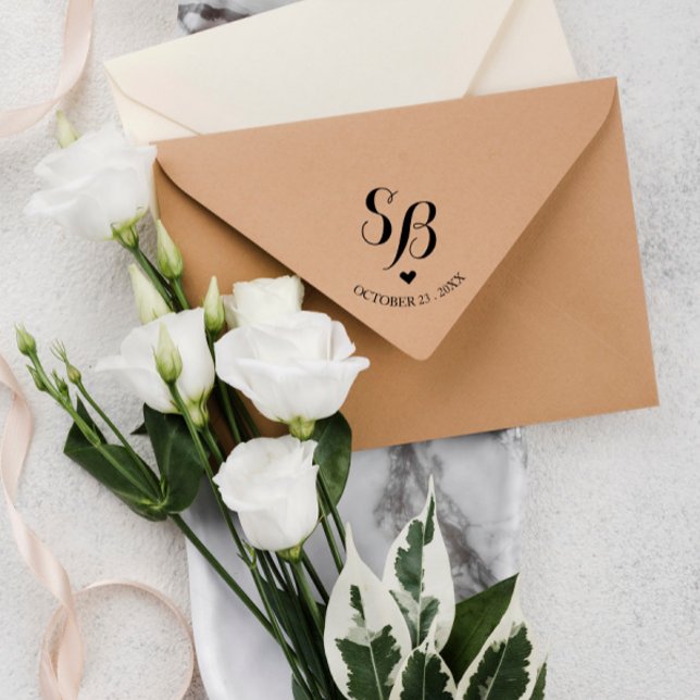 Niedliches Monogramm Herz- und Hochzeitdatum Permastempel (Von Creator hochgeladen)