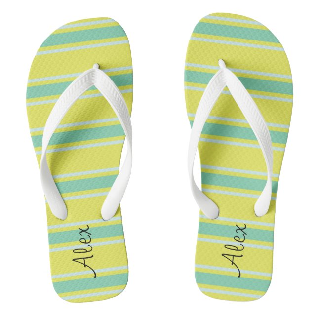 Niedliches Monogramm l Trendfarbene Streifen Flip Flops (Fußbett)