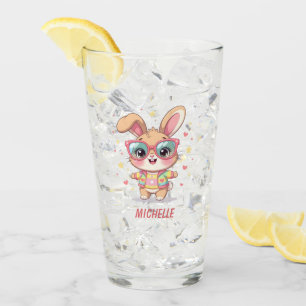 Niedliches Monogramm-Mädchen-Häschen mit Brille Glas