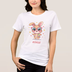 Niedliches Monogramm-Mädchen-Häschen mit Brille Tri-Blend Shirt