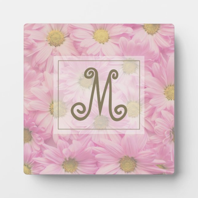 Niedliches Monogramm Rosa Daisy Fotoplatte (Vorderseite)