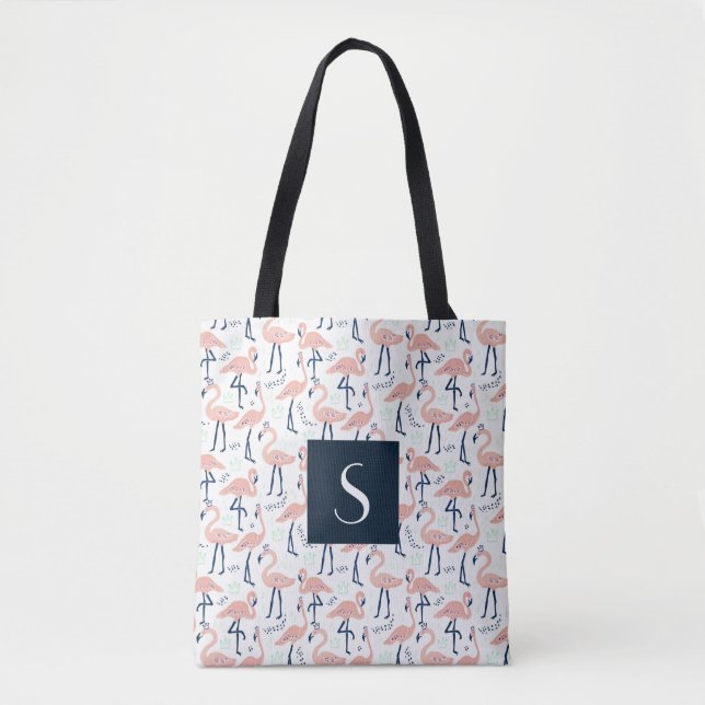 Niedliches Monogramm rosa Flamingo-Muster (Vorderseite)