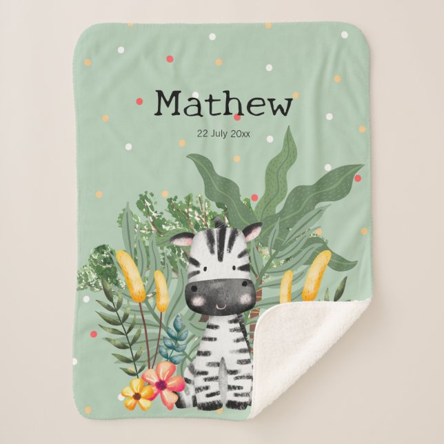 Niedliches Monogramm Zebra im Dschungel Sherpadecke (Vorderseite)