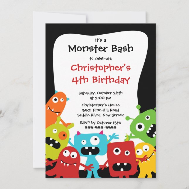 NIEDLICHES Monster Bash Geburtstagsparty Einladung (Vorderseite)